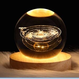Solar System Crystal Ball USB Light with Wooden Base
